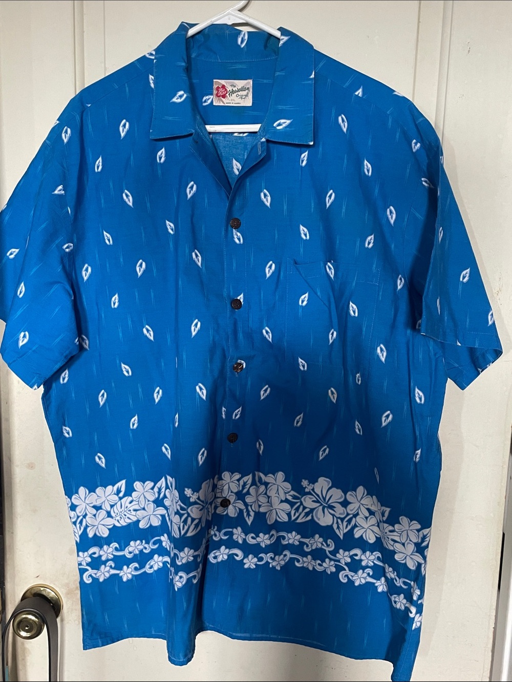 Hilo Hattie Blue Floral Hawaiian Aloha Button-Down Shirt Mens 2X